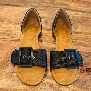 Sugar Black Buckle Tan Sole Sandals / Slide  size 8
